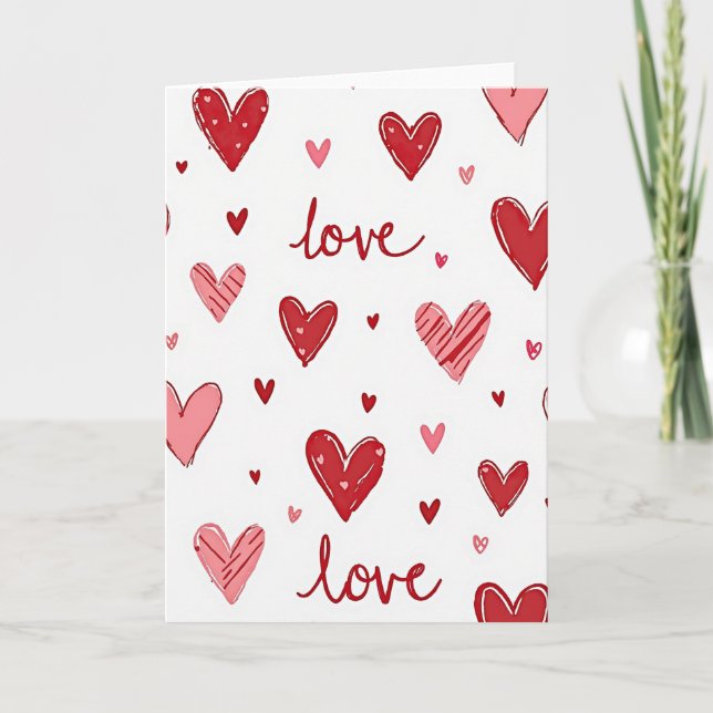 Red Pink Hearts Love Card (Front)
