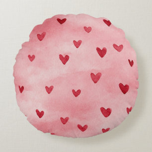 Red Pink Hearts Love Plaid Stripes Round Pillow