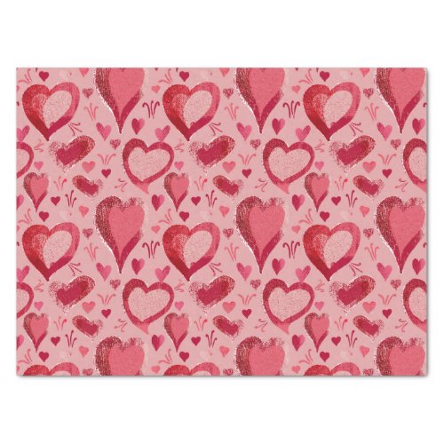 Red Pink Hearts Pattern Drawing Valentines Day Tissue Paper