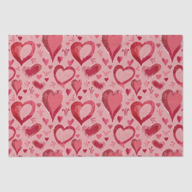 Red Pink Hearts Pattern Drawing Valentine`s Day Tissue Paper (Front)