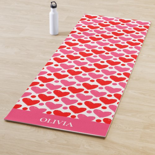 Red Pink Hearts pattern Personalized Yoga Mat