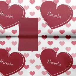 Red + Pink Hearts Pattern w/ Name Valentine&#39;s Day Tissue Paper