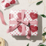 Red + Pink Hearts Pattern w/ Name Valentine's Day Wrapping Paper