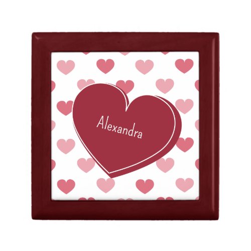 Red  Pink Hearts Pattern w Note Valentines Day Gift Box