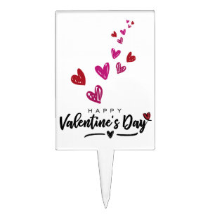 Red Pink Hearts Scribbled Valentine's Day Script Cake Topper