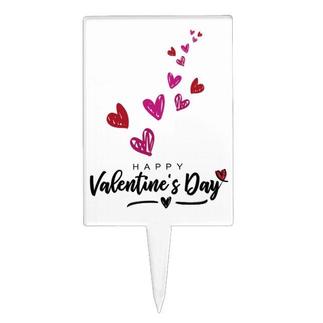 Red Pink Hearts Scribbled Valentine's Day Script Cake Topper (Front)
