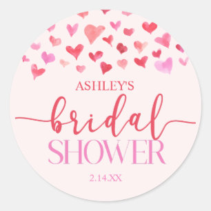 Red Pink Hearts Valentine Bridal Shower  Classic Round Sticker