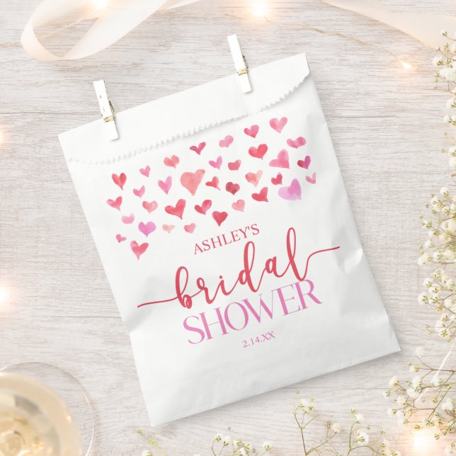 Red Pink Hearts Valentine Bridal Shower  Favor Bag (Clipped)