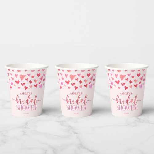 Red Pink Hearts Valentine Bridal Shower  Paper Cups