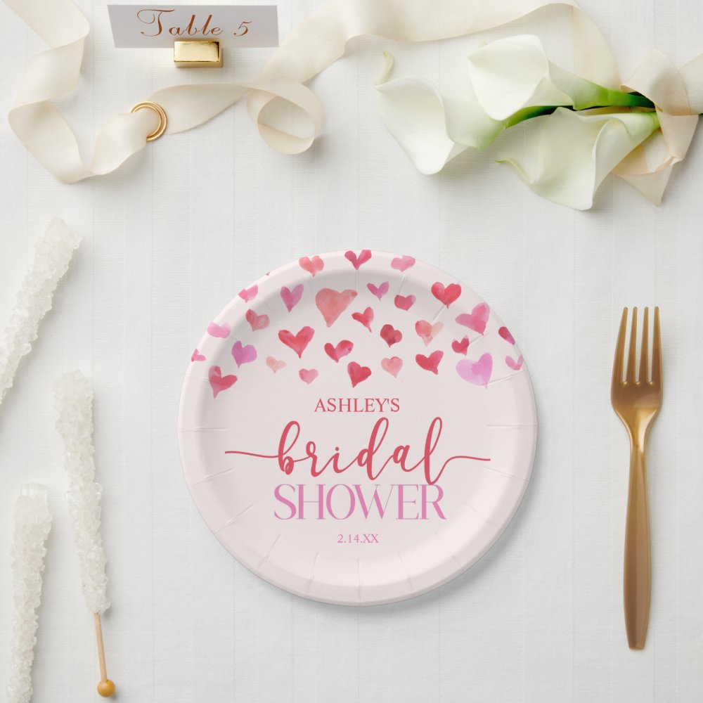 Disover Red Pink Hearts Valentine Bridal Shower Paper Plates