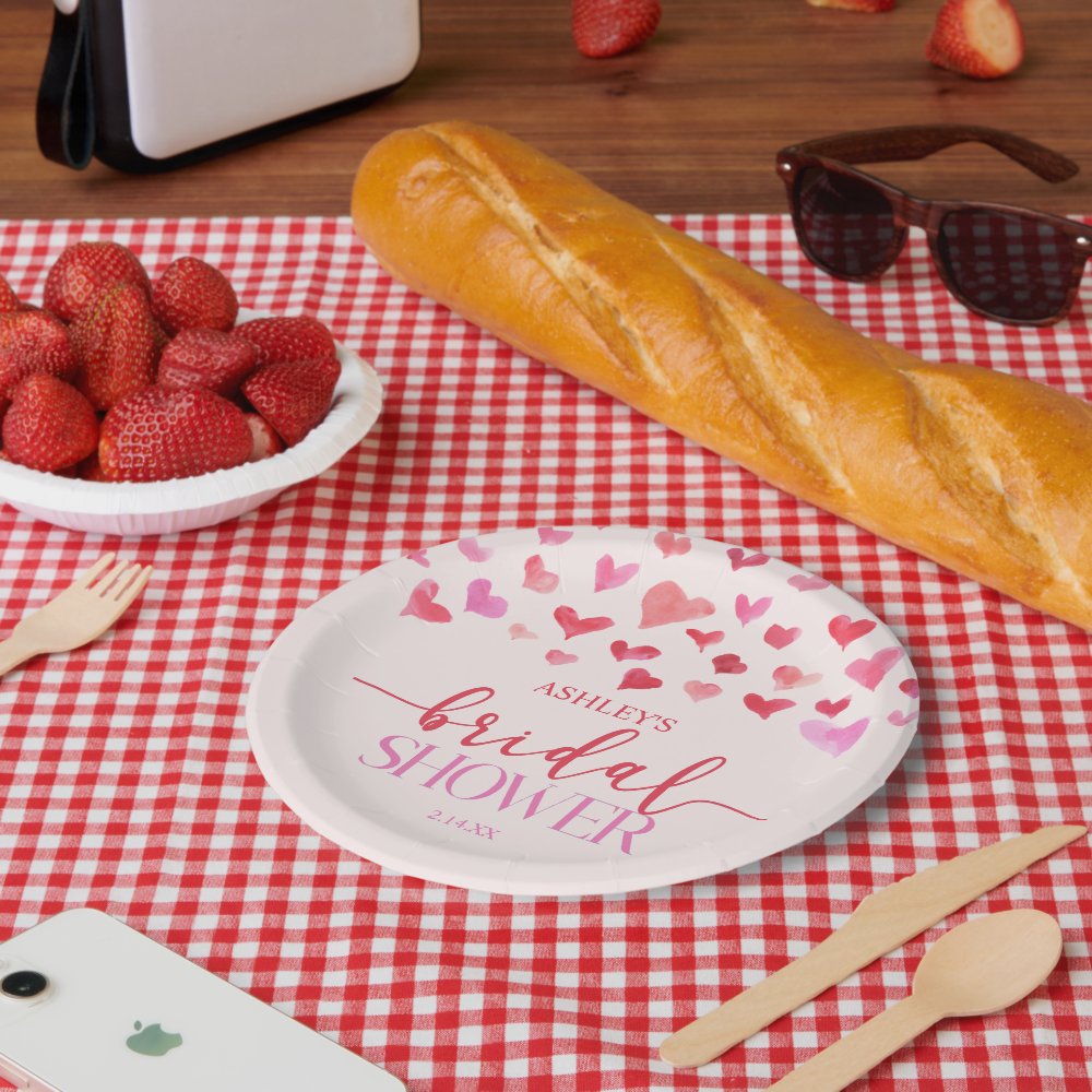 Disover Red Pink Hearts Valentine Bridal Shower Paper Plates