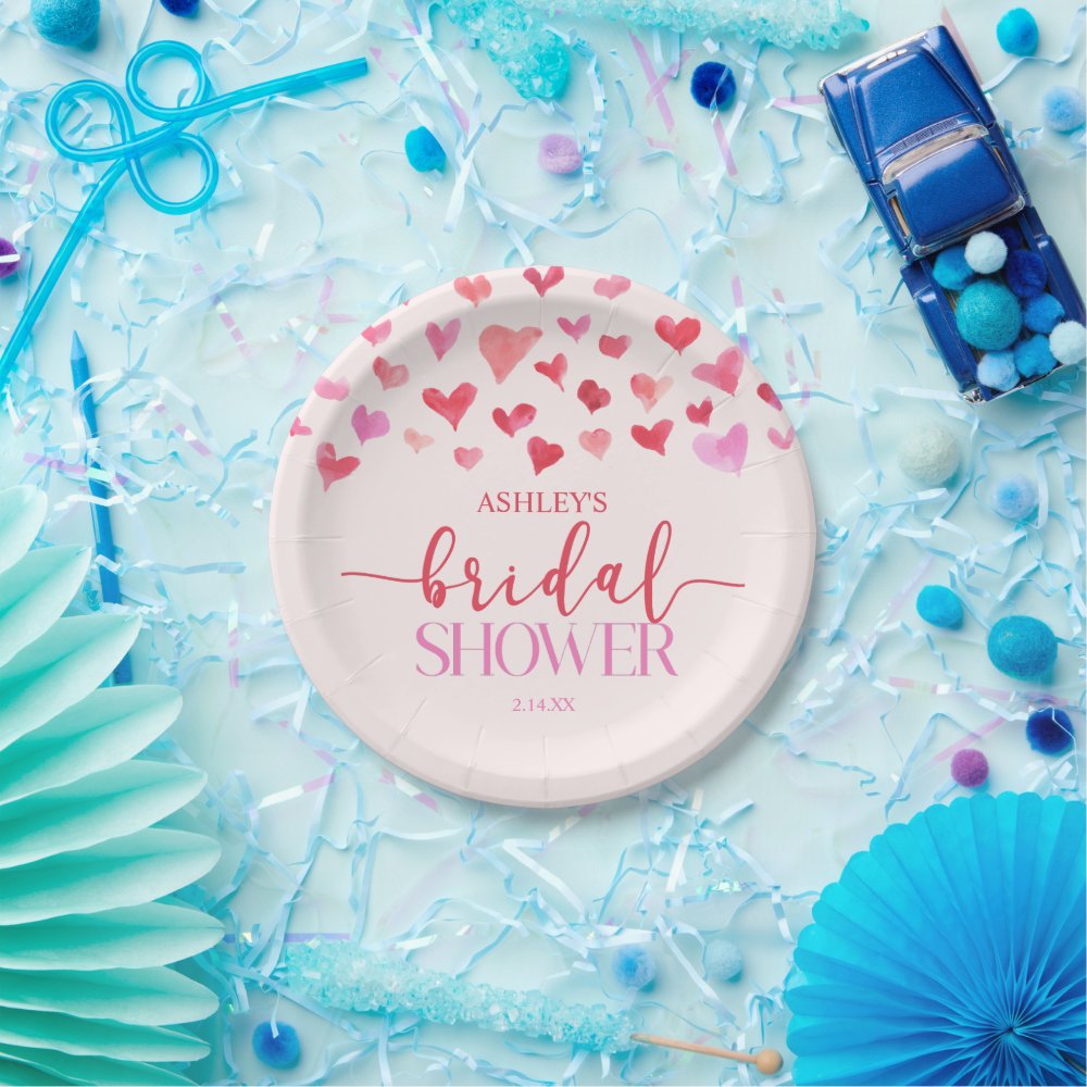 Disover Red Pink Hearts Valentine Bridal Shower Paper Plates