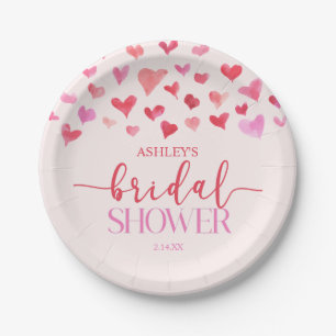Red Pink Hearts Valentine Bridal Shower Paper Plates