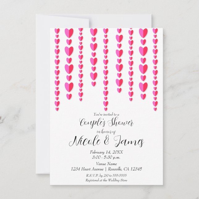 Red Pink Hearts Valentine Couple's Wedding Shower  Invitation (Front)