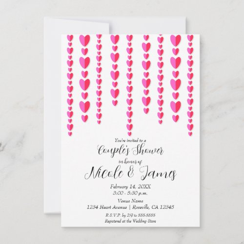 Red Pink Hearts Valentine Couples Wedding Shower  Invitation