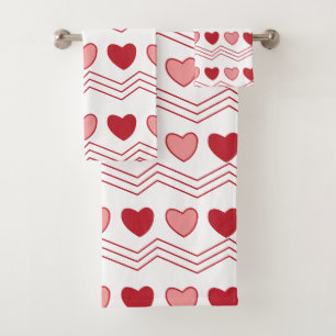 Red Pink Hearts Valentine Pattern Bath Towel Set