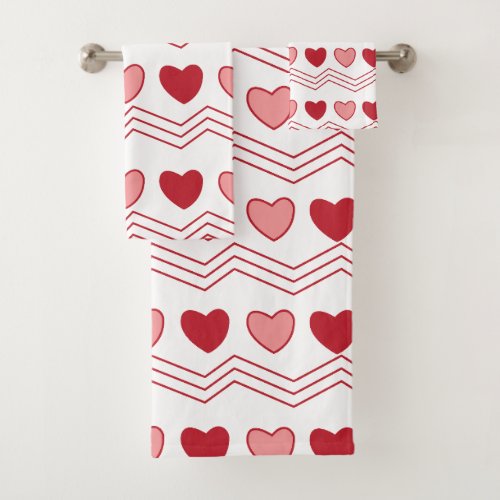 Red Pink Hearts Valentine Pattern Bath Towel Set