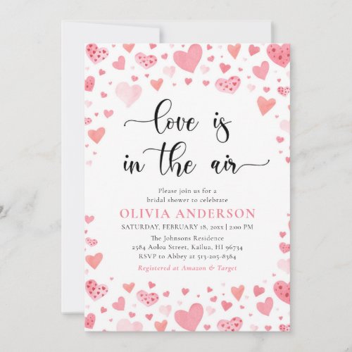 Red Pink Hearts Valentine Sweetheart Bridal Shower Invitation