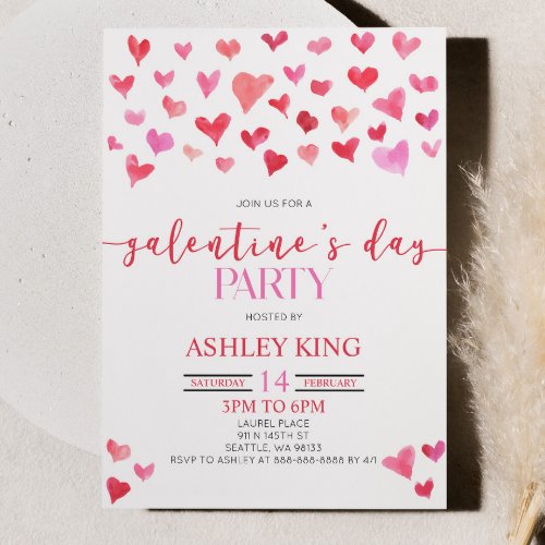 Red Pink Hearts Valentines Day Galentines Day Invitation
