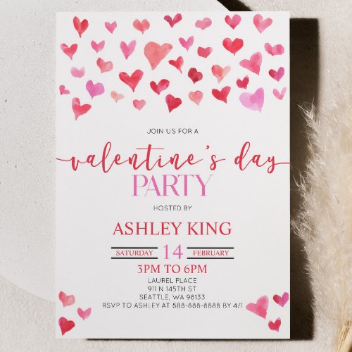 Red Pink Hearts Valentines Day Invitation