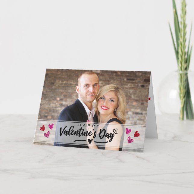 Red Pink Hearts Valentine's Day Photo Scribbled Card (Front)