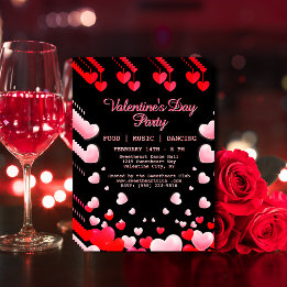 Red Pink Hearts Valentine's Party Food Music Dance Flyer