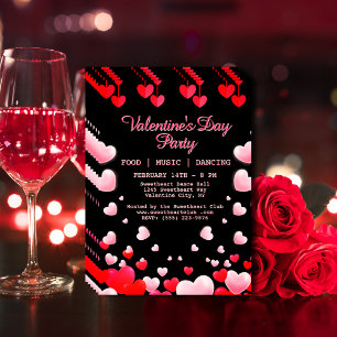 Red Pink Hearts Valentine's Party Food Music Dance Flyer