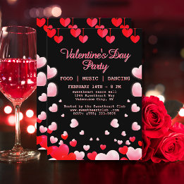 Red Pink Hearts Valentine's Party Food Music Dance Invitation