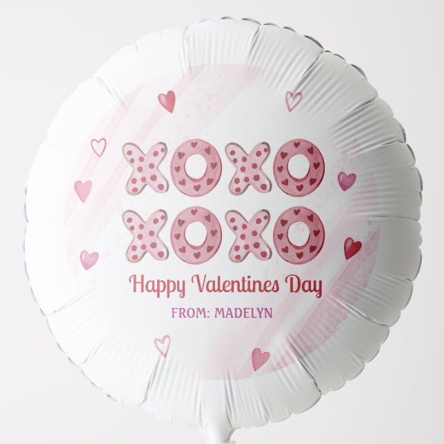 Red & Pink Hearts XOXO Valentines Day Balloon (Front)