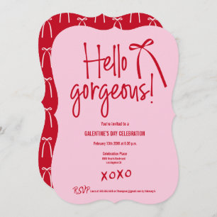 Red Pink Hello Gorgeous bow doodle Galentine’s Invitation