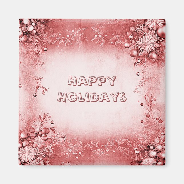 Red Pink Holiday Christmas Magnet (Front)