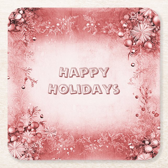 Red Pink Holiday Paper Coaster (Front)