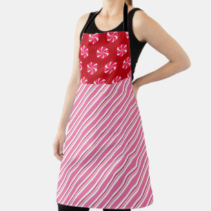 RED & PINK HOLIDAY PEPPERMINT CANDY & STRIPES APRON
