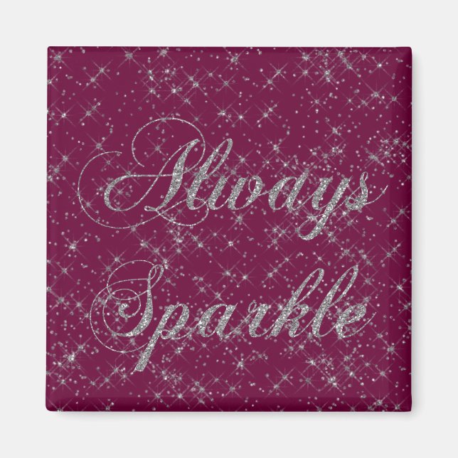 Red Pink Inspirational Sparkle Silver Glitter Magnet (Front)