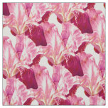 Red pink Iris painting botanical art pattern Fabric