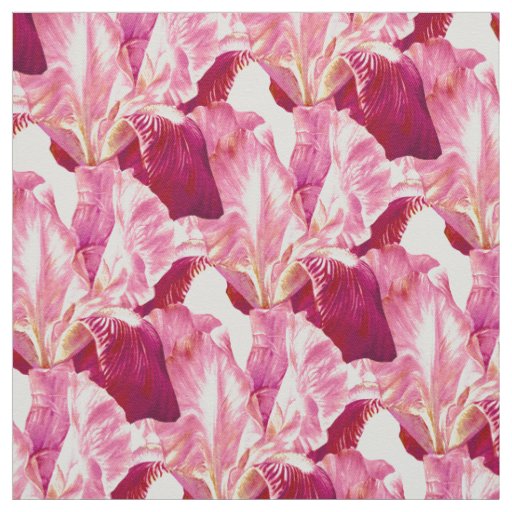 Red pink Iris painting botanical art pattern Fabric