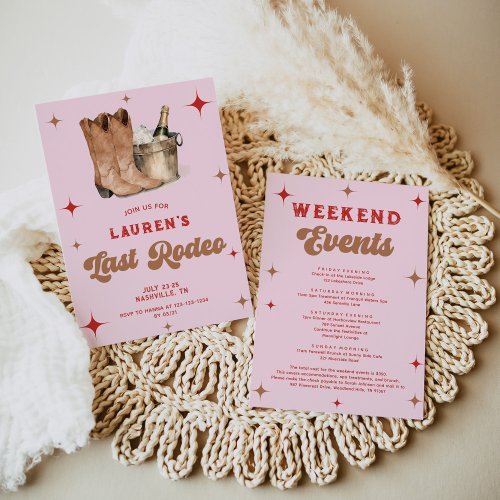 Red Pink Last Rodeo Bachelorette Weekend Invitation
