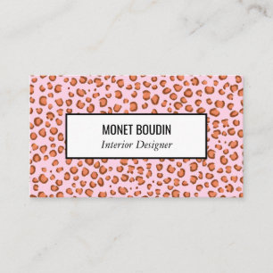 Red Pink Leopard Modern Custom Animal Print Business Card