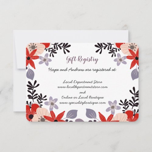 Red Pink Lilac Gift Registry Floral Enclosure Card