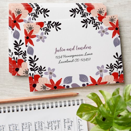 Red Pink Lilac Gift Registry Floral Enclosure Card Envelope