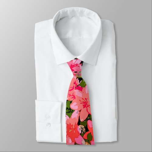 Red Pink Lily Flowers Tropical Island Tie