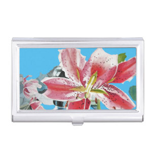 Red Pink Lily Lillies floral Blue Your Joy Business Card Case