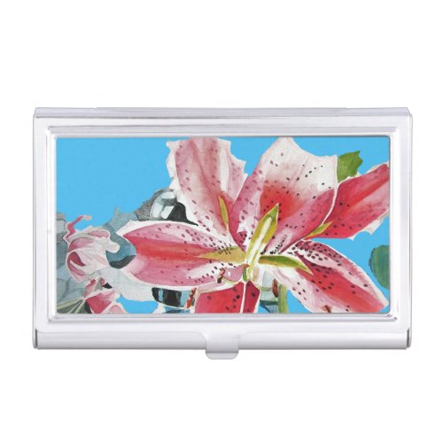 Red Pink Lily Lillies floral Blue Your Joy Business Card Case