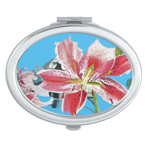 Red Pink Lily Lillies floral Blue Your Joy Compact Mirror