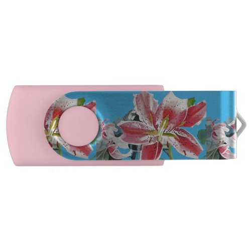 Red Pink Lily Lillies floral Blue Your Joy Flash Drive