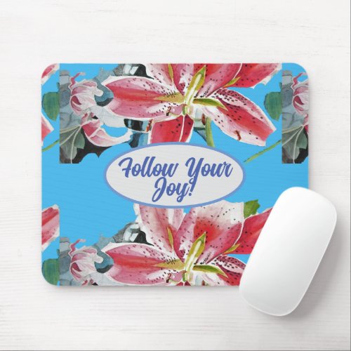 Red Pink Lily Lillies floral Blue Your Joy Gel Mou Mouse Pad