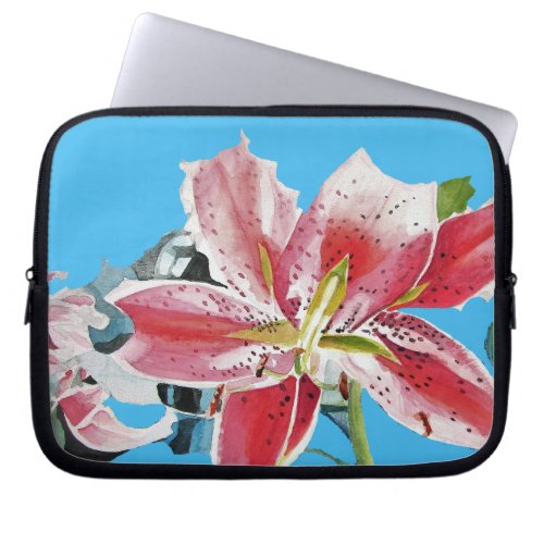 Red Pink Lily Lillies floral Blue Your Joy Laptop Sleeve