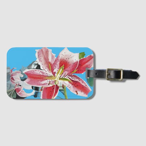 Red Pink Lily Lillies floral Blue Your Joy  Luggage Tag