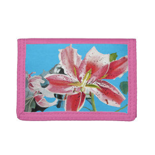 Red Pink Lily Lillies floral Blue Your Joy Trifold Wallet