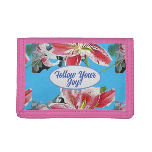 Red Pink Lily Lillies floral Blue Your Joy Trifold Wallet